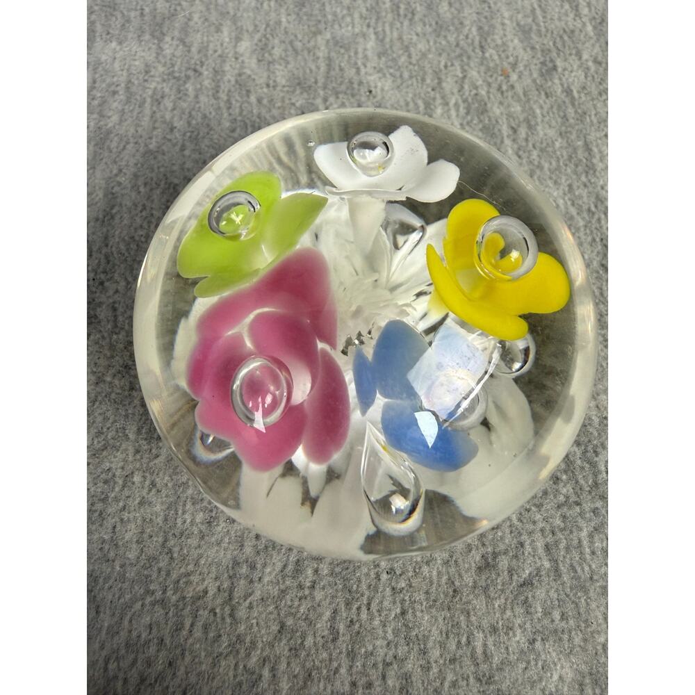 Joe Rice Glass Paperweight Trumpet Flower Floral Controlled Bubble 3" Vintage - Picture 5 of 9